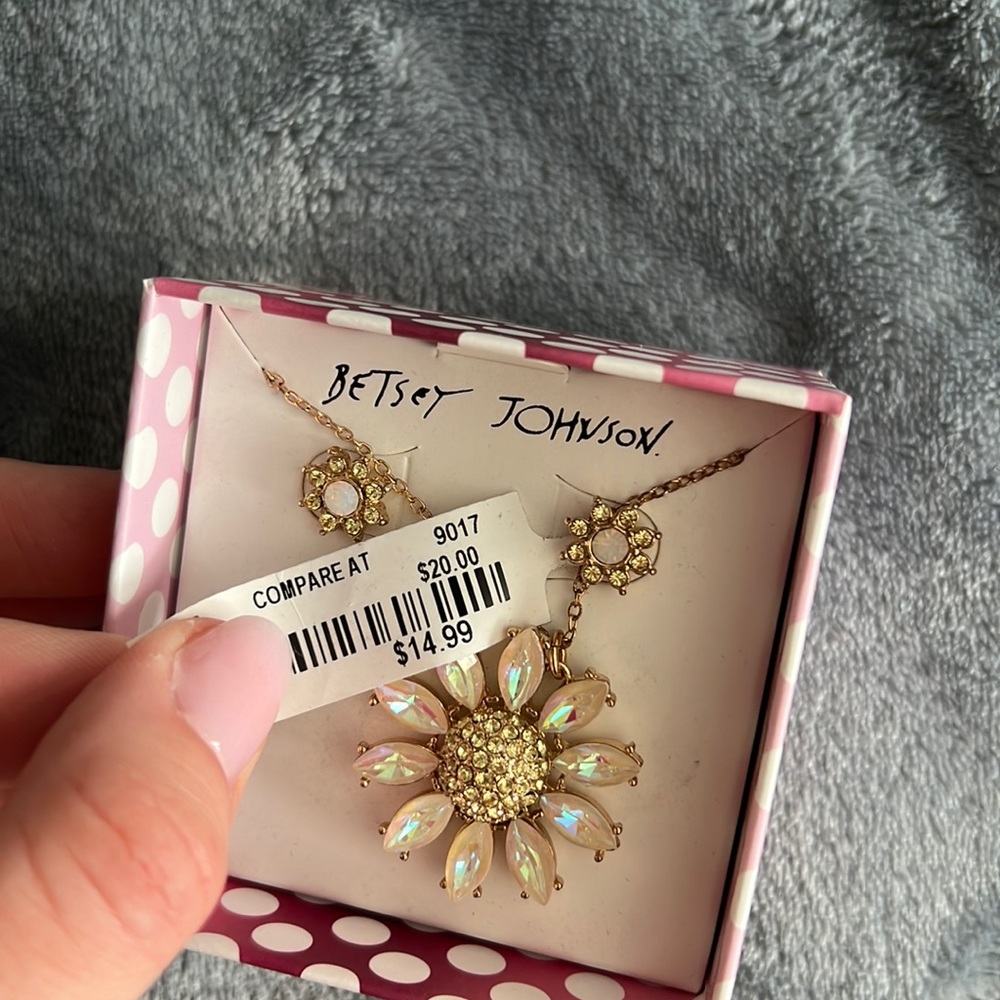 Betsey Johnson earrings and necklace